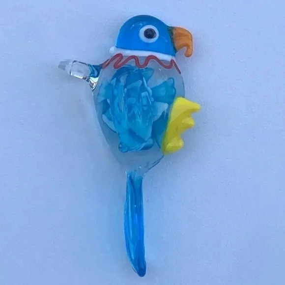 Precious Aqua Blue Murano Glass Bird Parrot Parakeet Necklace Pendant NWT - Picture 2 of 4